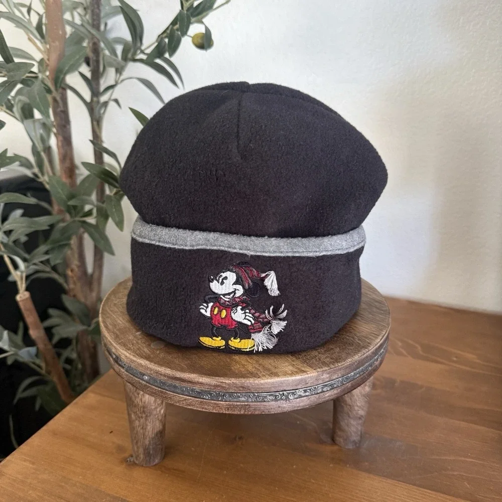 Vintage Disneyland‎ Resort Mickey Mouse Beanie Cap Black Polar Fleece Adult OSFM
